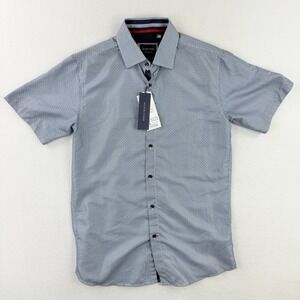 SILVER STONE Geo Collection Short Sleeve Button Shirt Size M Mens White Blue New